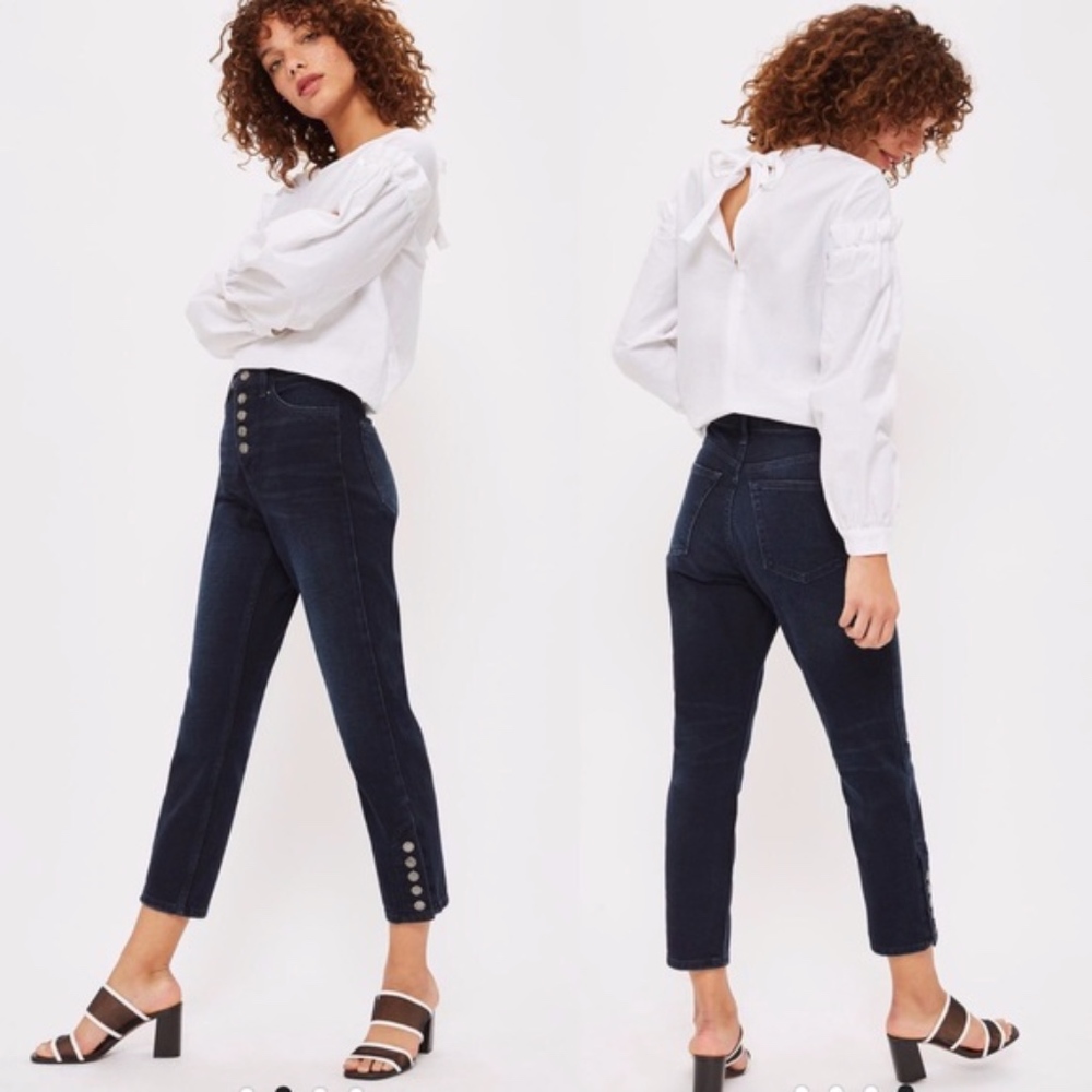 Topshop Moto Cropped Button Fly High Waist Jeans